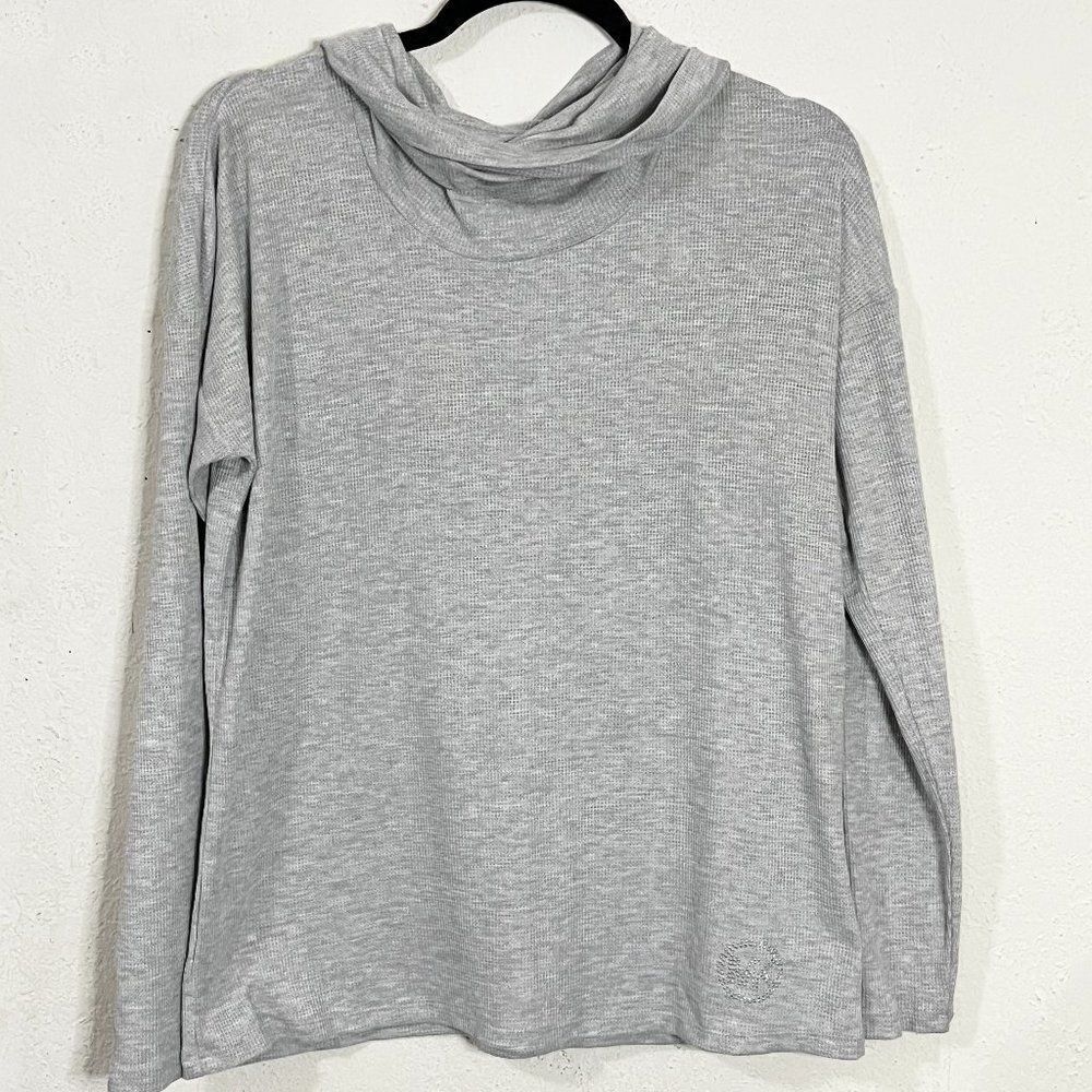 MICHAEL Michael Kors Gray‎ Cowl Neck Waffle Knit Thermal Rhinestone Logo Top NWT